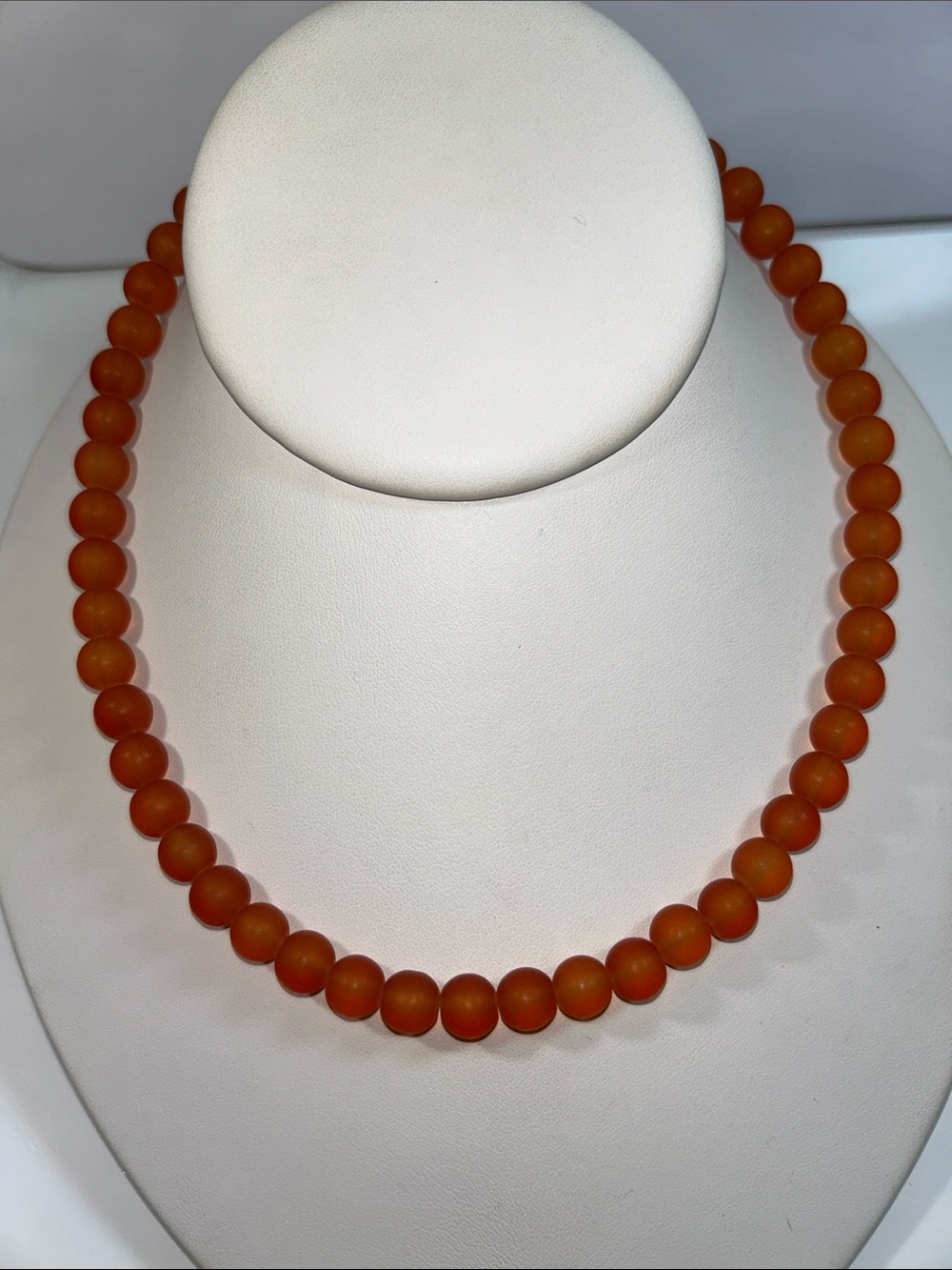 New Artisan Handmade Stainless Steel Frosted Orange Sea Glass Beaded Necklace